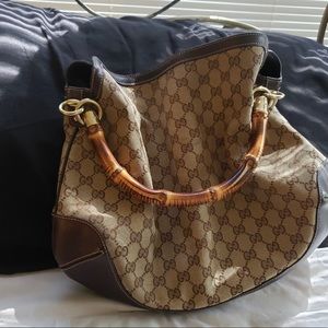 Authentic Gucci GG monogram hobo bag with bamboo handle